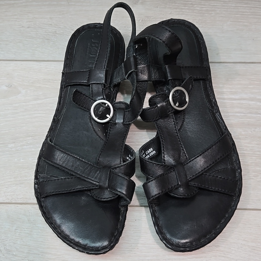 Born Women Leather Sandals Heels Open Toe Sandals shoes sz 9 - Picture 3 of 10